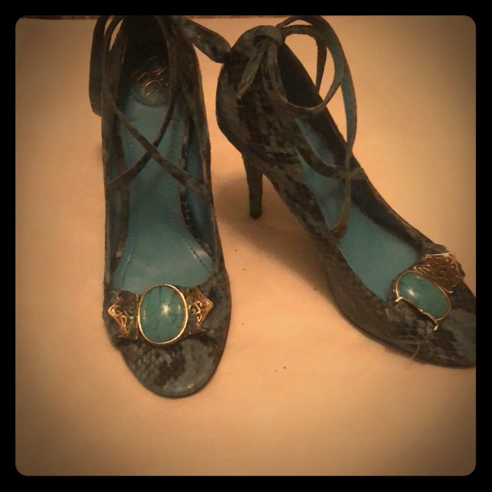 BCBG Blue Stone Jewle sandals.